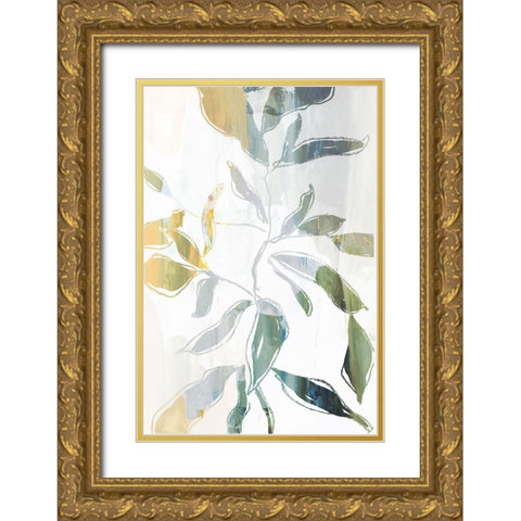Growing Green Leaves I  Gold Ornate Wood Framed Art Print with Double Matting by PI Studio