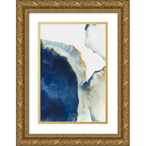 Shapes of Blue Watercolor I  Gold Ornate Wood Framed Art Print with Double Matting by PI Studio