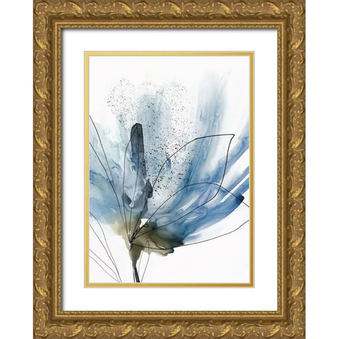 Blooming Blue Flower I  Gold Ornate Wood Framed Art Print with Double Matting by PI Studio