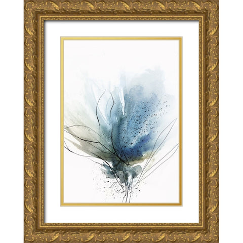 Blooming Blue Flower II  Gold Ornate Wood Framed Art Print with Double Matting by PI Studio