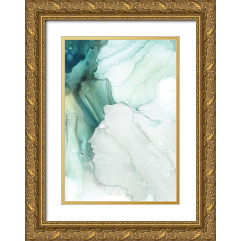 Folding Teal Sheer I  Gold Ornate Wood Framed Art Print with Double Matting by PI Studio