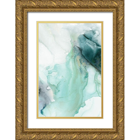 Folding Teal Sheer II  Gold Ornate Wood Framed Art Print with Double Matting by PI Studio