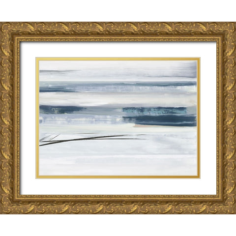 Blue Lines  Gold Ornate Wood Framed Art Print with Double Matting by PI Studio