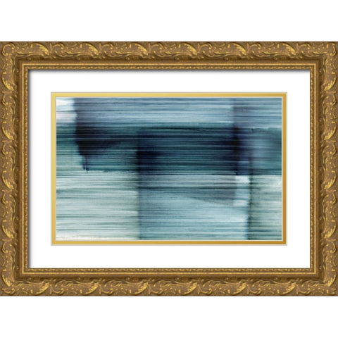 Translucent Blue  Gold Ornate Wood Framed Art Print with Double Matting by PI Studio