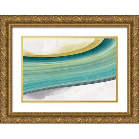 Teal Lines  Gold Ornate Wood Framed Art Print with Double Matting by PI Studio