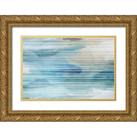 Soft Blue Lines  Gold Ornate Wood Framed Art Print with Double Matting by PI Studio