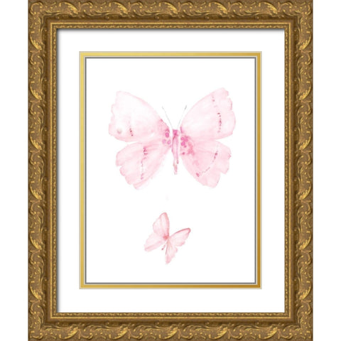 Pink Butterflys II Gold Ornate Wood Framed Art Print with Double Matting by PI Juvenile