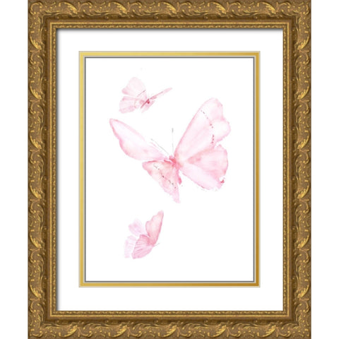 Pink Butterflys III Gold Ornate Wood Framed Art Print with Double Matting by PI Juvenile