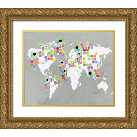 World Map Grey Gold Ornate Wood Framed Art Print with Double Matting by PI Juvenile