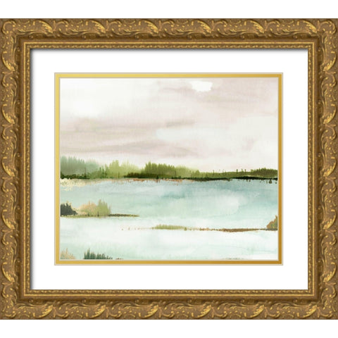 Silent Lake IÂ  Gold Ornate Wood Framed Art Print with Double Matting by PI Studio