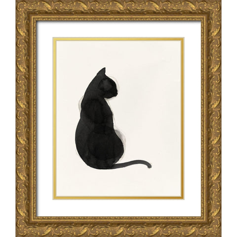 Black Cat Gold Ornate Wood Framed Art Print with Double Matting by Pi Studio