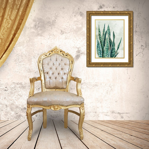 Reaching Snake Plant Gold Ornate Wood Framed Art Print with Double Matting by PI Studio