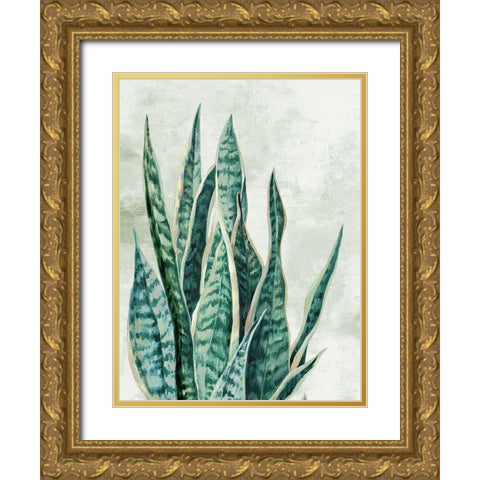 Reaching Snake Plant Gold Ornate Wood Framed Art Print with Double Matting by PI Studio