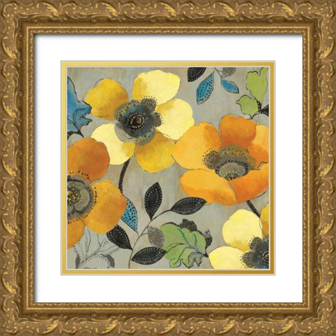 Yellow and Orange Poppies II Gold Ornate Wood Framed Art Print with Double Matting by Pearce, Allison