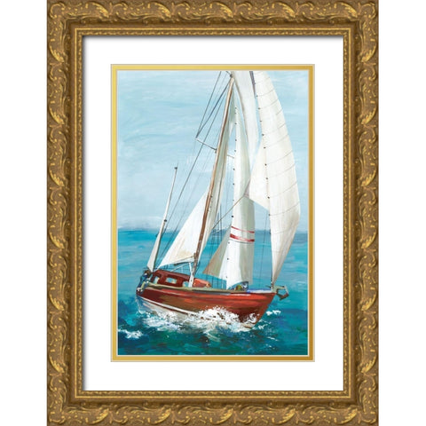 Single Sail II Gold Ornate Wood Framed Art Print with Double Matting by Pearce, Allison