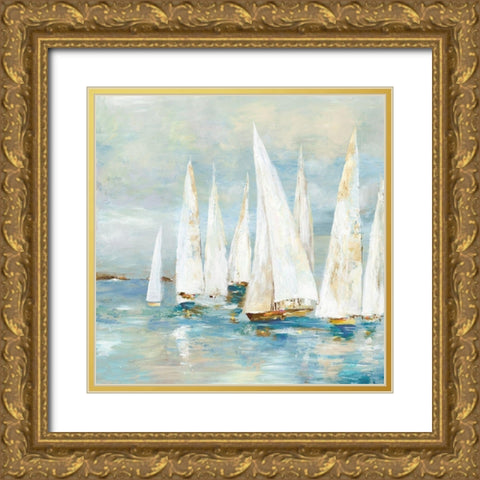 White Sailboats Gold Ornate Wood Framed Art Print with Double Matting by Pearce, Allison