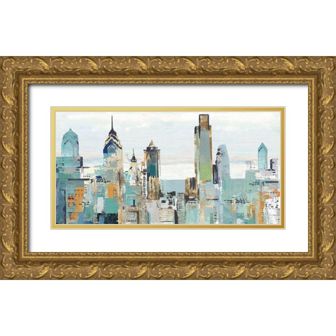 Teal City I Gold Ornate Wood Framed Art Print with Double Matting by Pearce, Allison