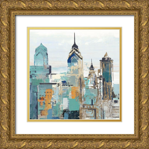 Teal City II Gold Ornate Wood Framed Art Print with Double Matting by Pearce, Allison