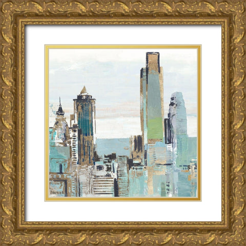 Teal City III Gold Ornate Wood Framed Art Print with Double Matting by Pearce, Allison