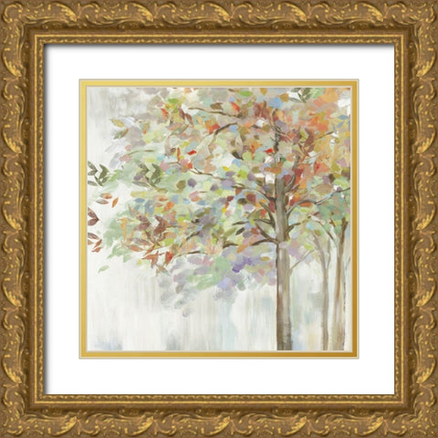 Autumnâ€™s Leaves Gold Ornate Wood Framed Art Print with Double Matting by Pearce, Allison