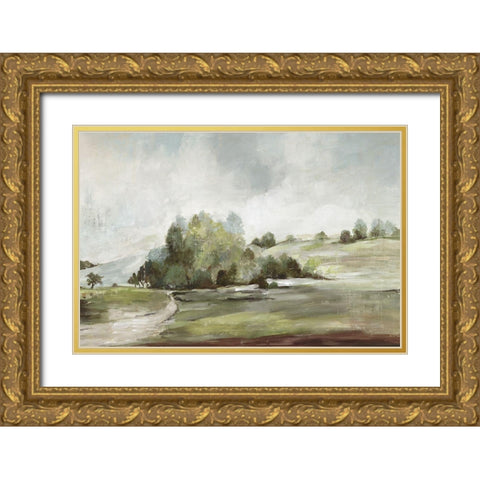 Green Country Road  Gold Ornate Wood Framed Art Print with Double Matting by Pearce, Allison