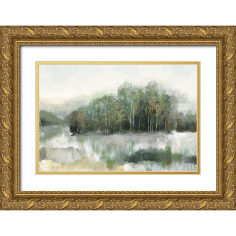 Green Forest Reflection  Gold Ornate Wood Framed Art Print with Double Matting by Pearce, Allison