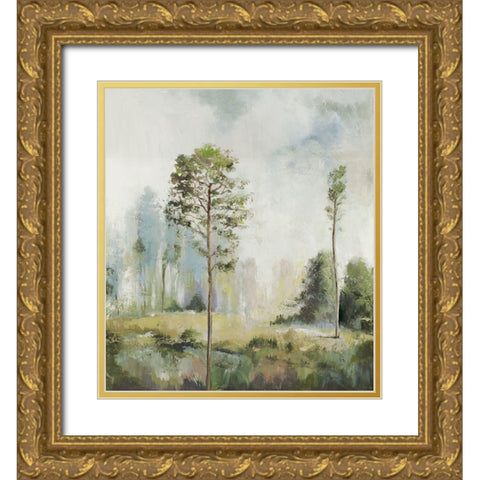 Tall Green Trees I  Gold Ornate Wood Framed Art Print with Double Matting by Pearce, Allison