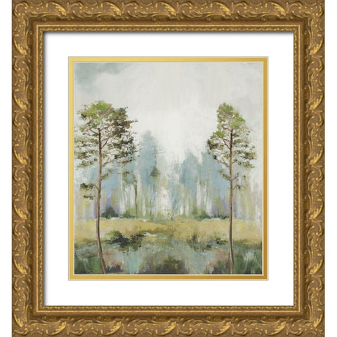 Tall Green Trees II Gold Ornate Wood Framed Art Print with Double Matting by Pearce, Allison
