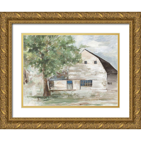 White Farm Barn  Gold Ornate Wood Framed Art Print with Double Matting by Pearce, Allison