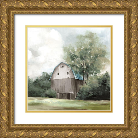 Grey Barn  Gold Ornate Wood Framed Art Print with Double Matting by Pearce, Allison