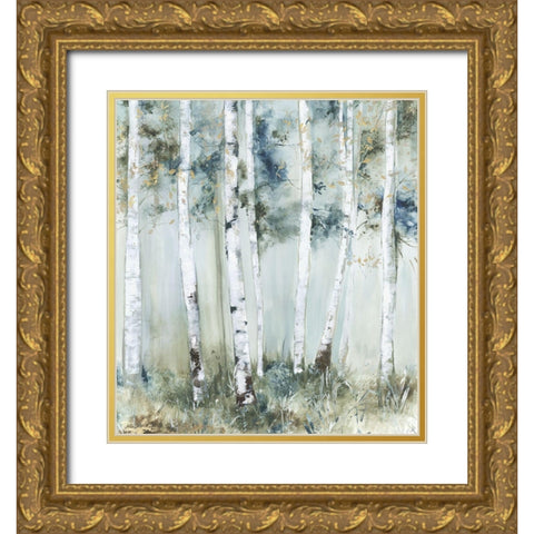 Birch Blue Forest  Gold Ornate Wood Framed Art Print with Double Matting by Pearce, Allison