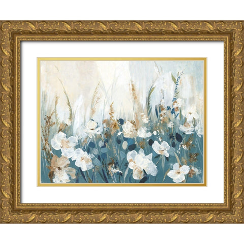 Blue Poppy Field  Gold Ornate Wood Framed Art Print with Double Matting by Pearce, Allison