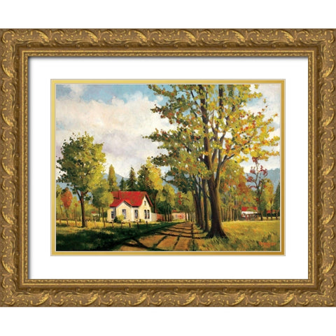 House on the Rural Road Gold Ornate Wood Framed Art Print with Double Matting by Molenaar, Pieter