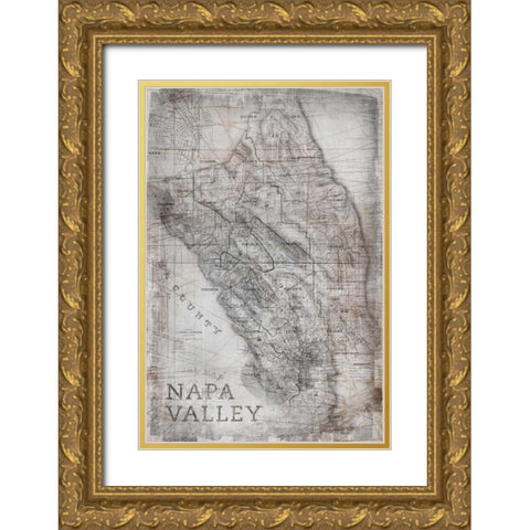 Champagne Map White Gold Ornate Wood Framed Art Print with Double Matting by PI Galerie