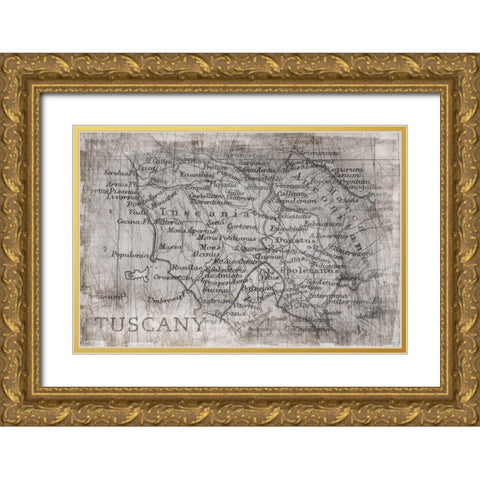 Tuscany Map White Gold Ornate Wood Framed Art Print with Double Matting by PI Galerie