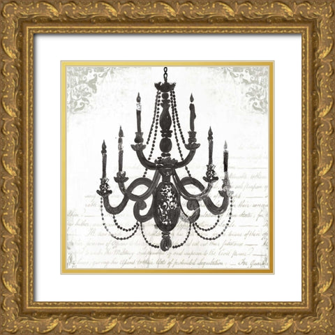 Black Chandelier I Gold Ornate Wood Framed Art Print with Double Matting by PI Galerie