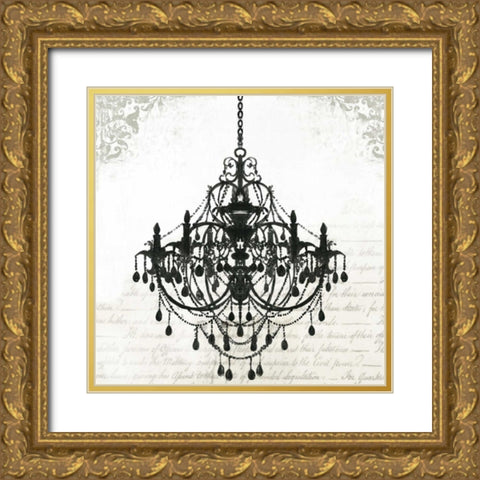 Black Chandelier II Gold Ornate Wood Framed Art Print with Double Matting by PI Galerie