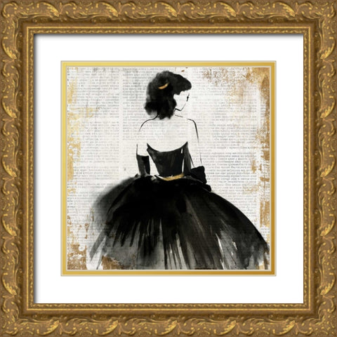 Lady in Black Dress Gold Ornate Wood Framed Art Print with Double Matting by PI Galerie