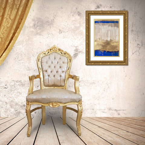 Indigo Abstract I Gold Ornate Wood Framed Art Print with Double Matting by PI Galerie