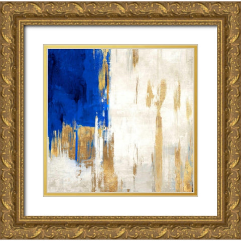 Indigo Abstract III Gold Ornate Wood Framed Art Print with Double Matting by PI Galerie