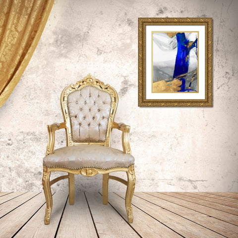 Indigo Abstract IV Gold Ornate Wood Framed Art Print with Double Matting by PI Galerie