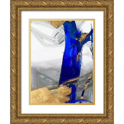 Indigo Abstract IV Gold Ornate Wood Framed Art Print with Double Matting by PI Galerie