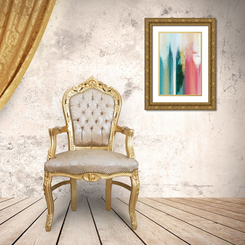 Multicolor Streak Gold Ornate Wood Framed Art Print with Double Matting by PI Galerie