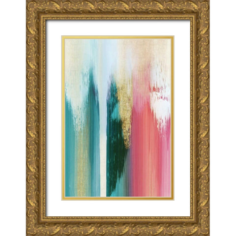 Multicolor Streak Gold Ornate Wood Framed Art Print with Double Matting by PI Galerie