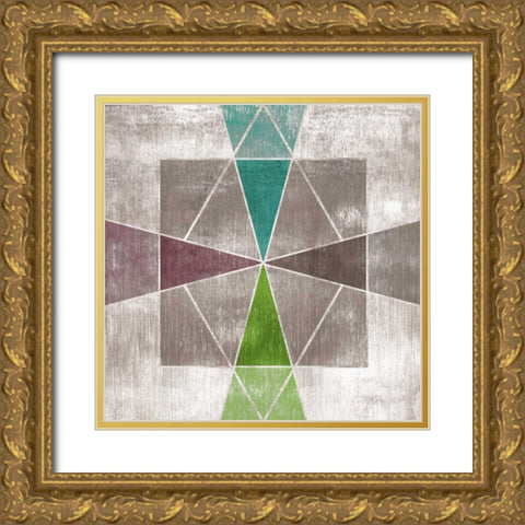 Grey Geo I Gold Ornate Wood Framed Art Print with Double Matting by PI Galerie