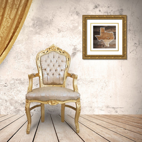 Texas Rustic Map Gold Ornate Wood Framed Art Print with Double Matting by PI Galerie