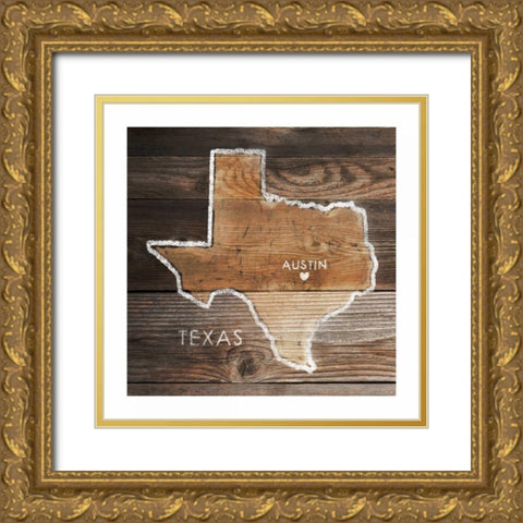 Texas Rustic Map Gold Ornate Wood Framed Art Print with Double Matting by PI Galerie