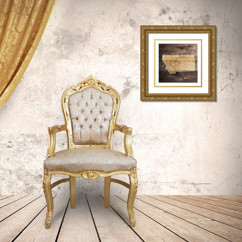 Montana Rustic Map Gold Ornate Wood Framed Art Print with Double Matting by PI Galerie