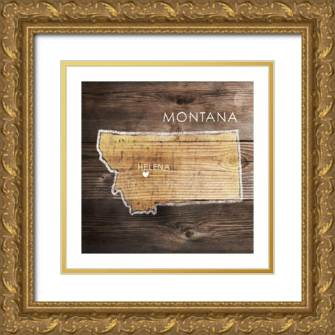 Montana Rustic Map Gold Ornate Wood Framed Art Print with Double Matting by PI Galerie