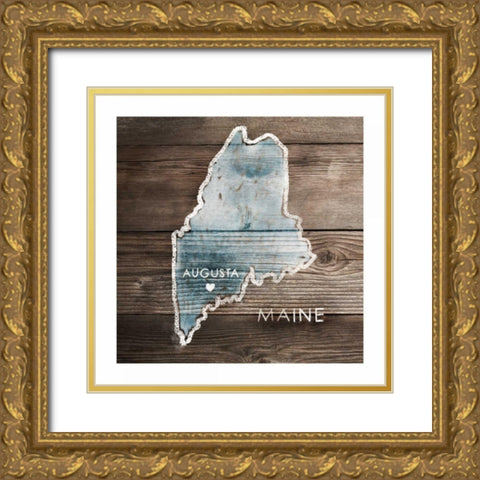 Maine Rustic Map Gold Ornate Wood Framed Art Print with Double Matting by PI Galerie